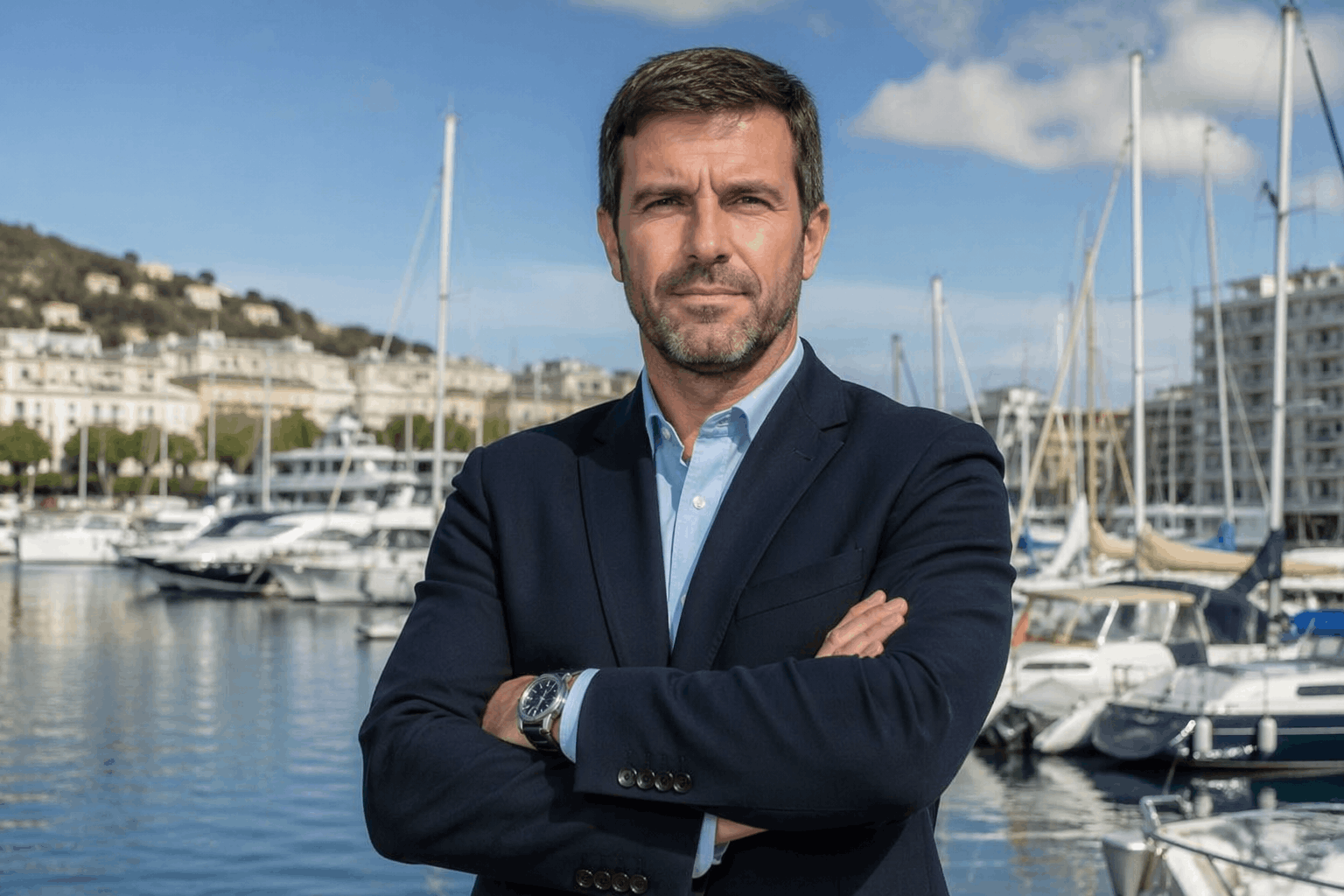 Courtier YBA devant un port de plaisance